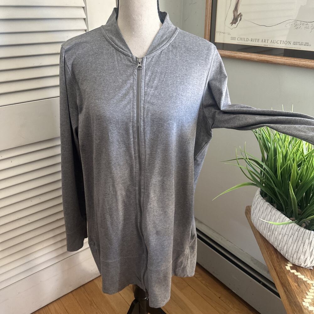 Eileen Fisher Jacket Womens Medium Gray Full Zip Jersey Knit Athleisure Capsule